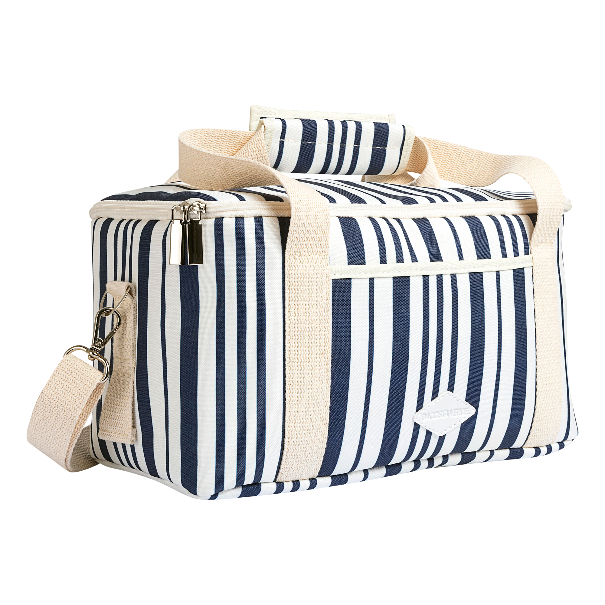blue white striped bag