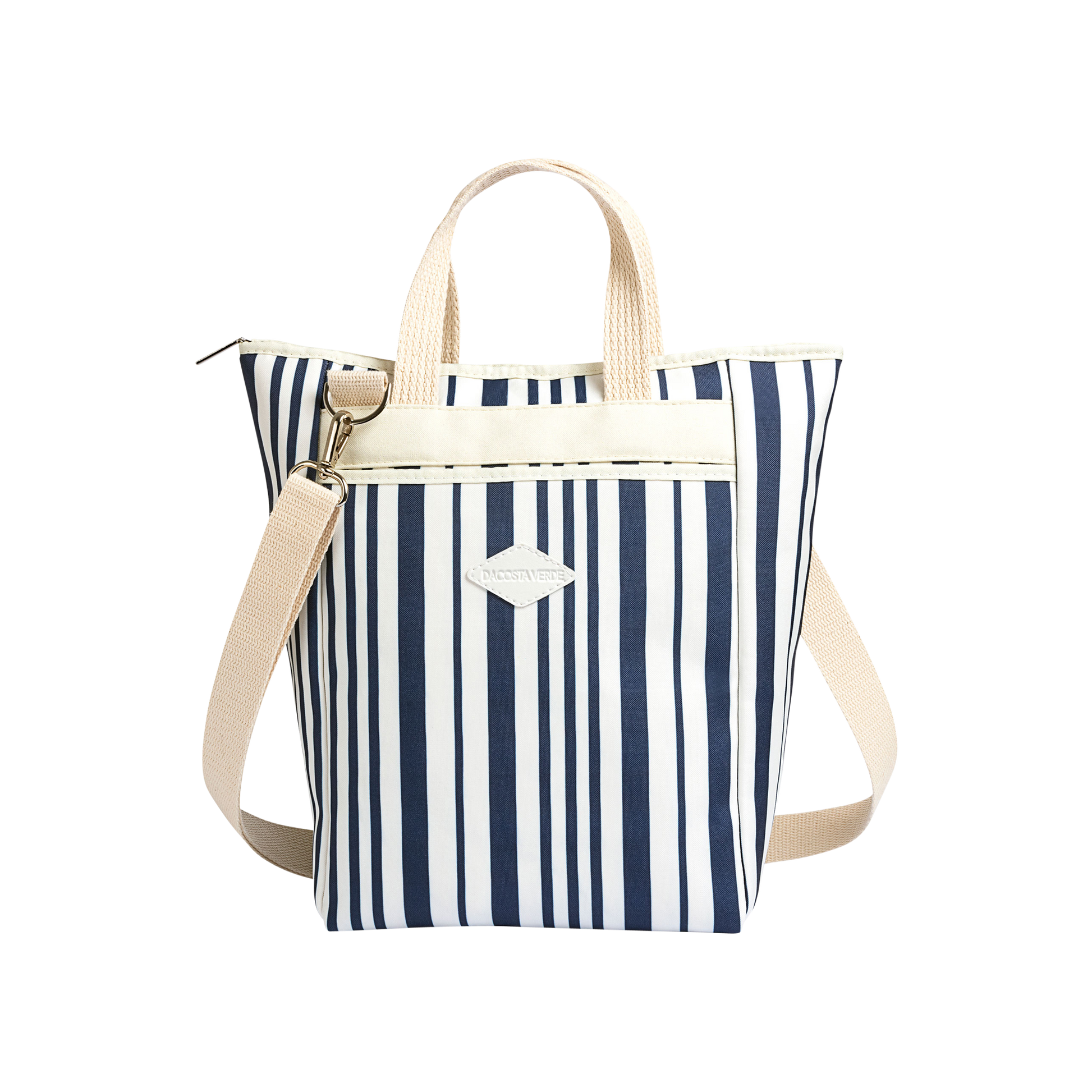blue striped tote bag