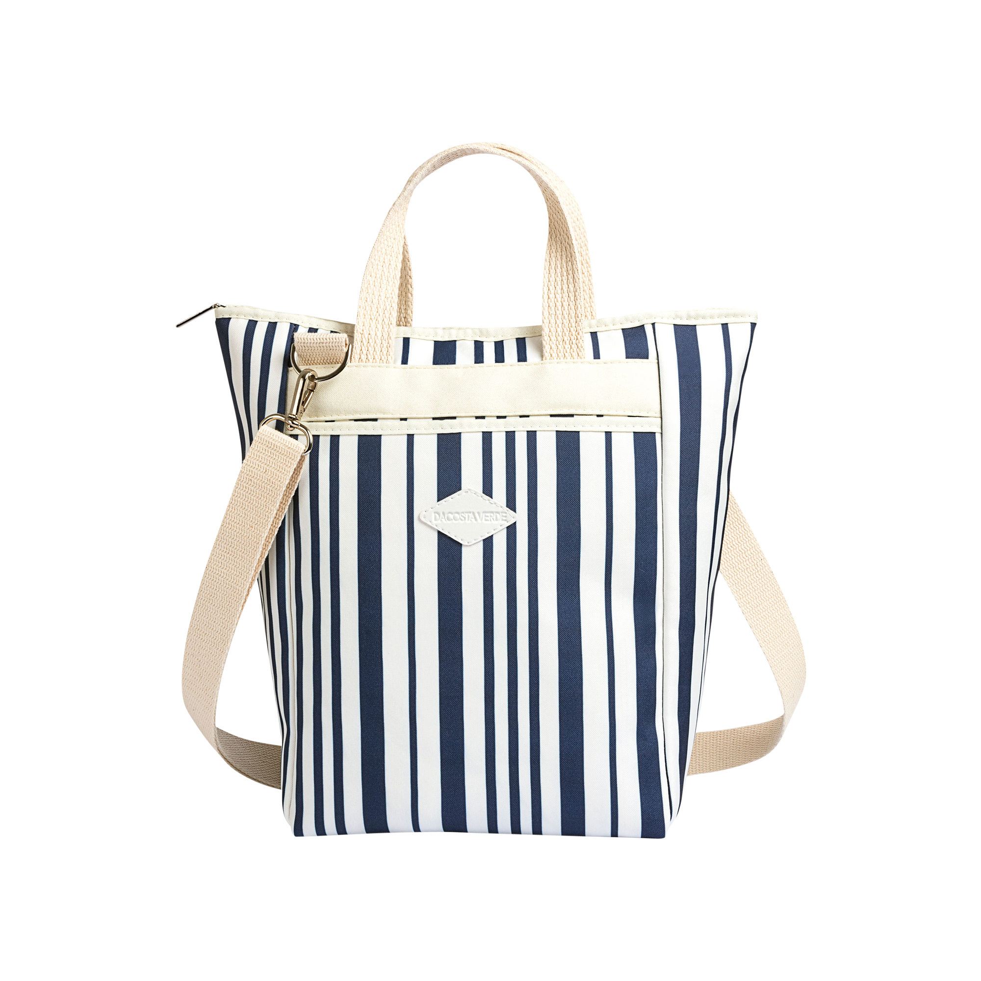 blue striped tote bag